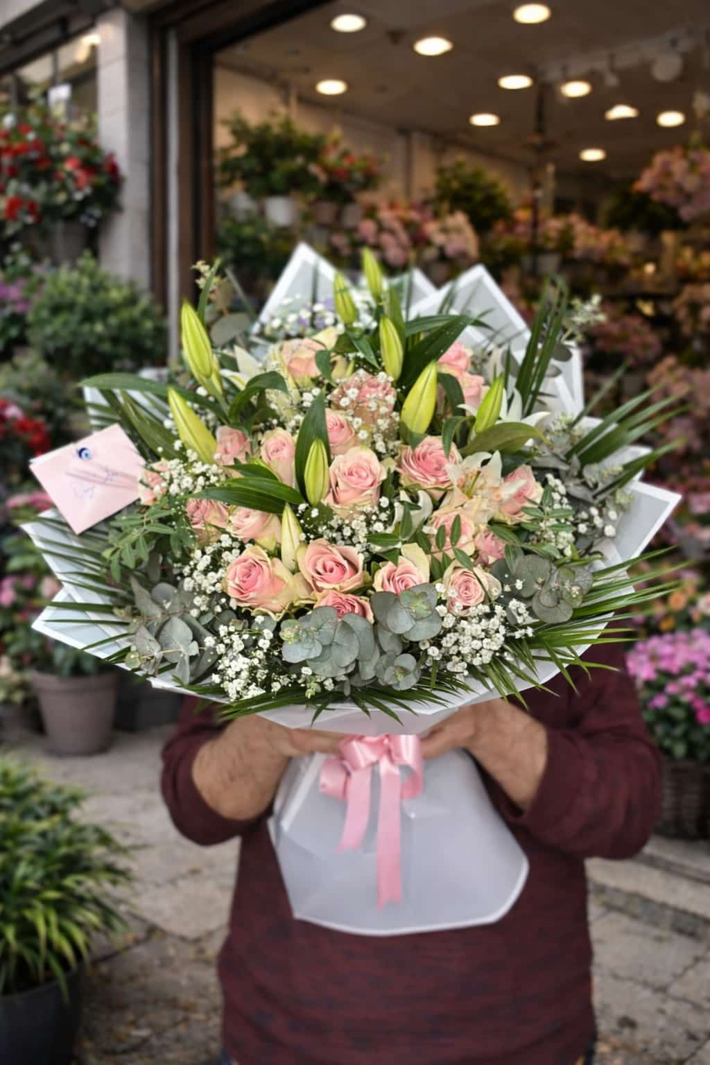 Premium g�l ve lilyum buketi